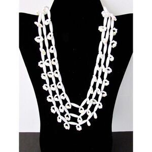 Vintage Layered Necklace Milk Glass Multi Beaded Loop